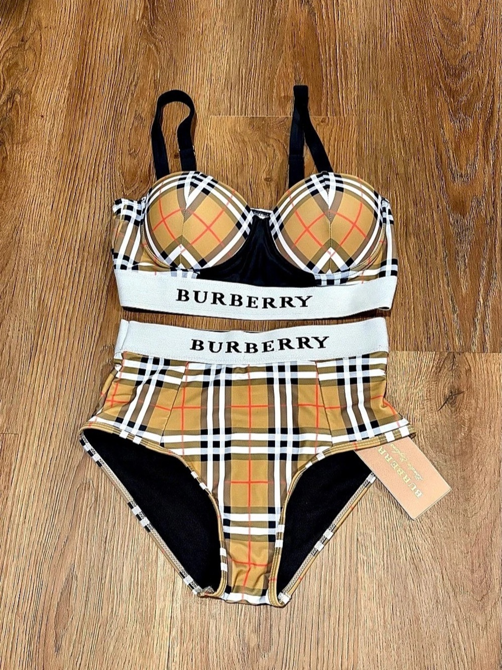 Burberry Vintage Check Underwire Bikini Set Brown & Black